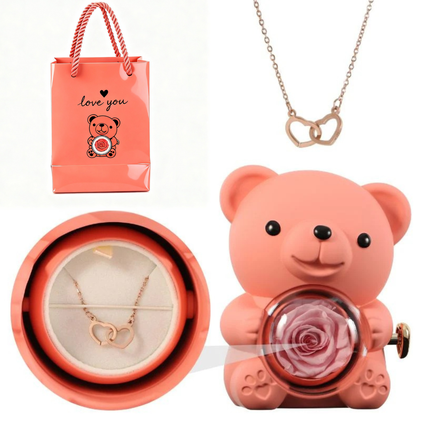 Orsetto Romantico con Rosa Eterna e Collana Speciale