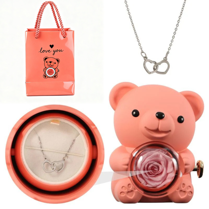 Orsetto Romantico con Rosa Eterna e Collana Speciale