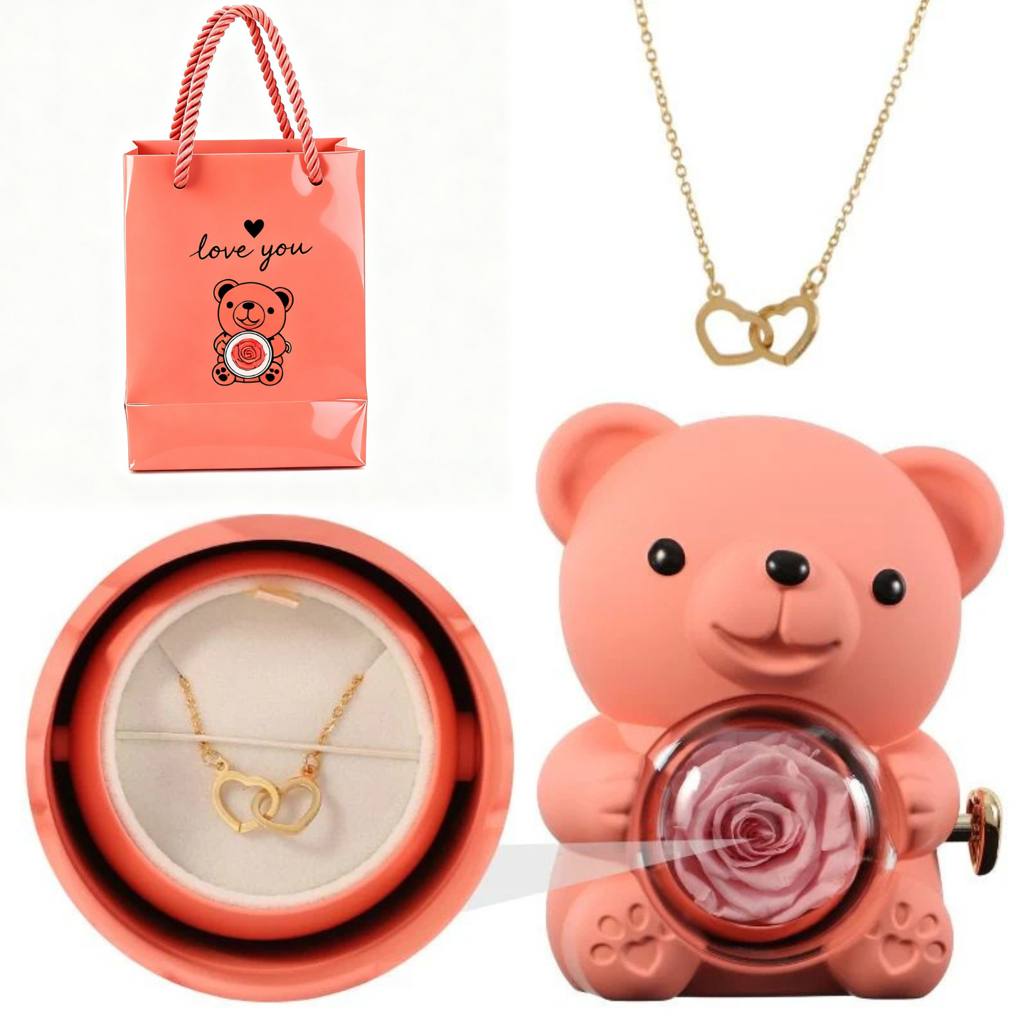 Orsetto Romantico con Rosa Eterna e Collana Speciale