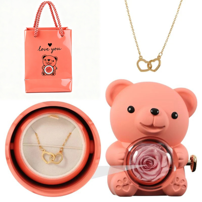 Orsetto Romantico con Rosa Eterna e Collana Speciale