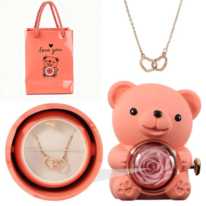 Orsetto Romantico con Rosa Eterna e Collana Speciale