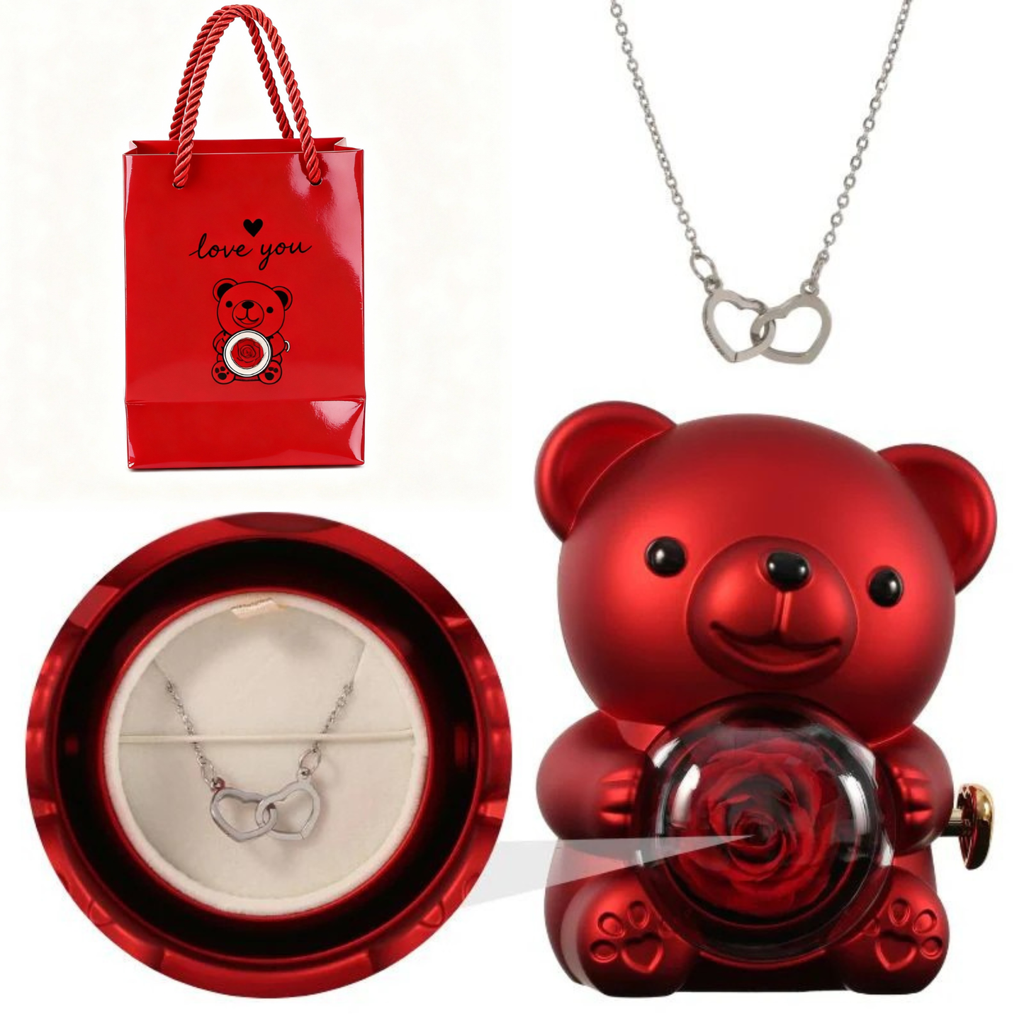 Orsetto Romantico con Rosa Eterna e Collana Speciale