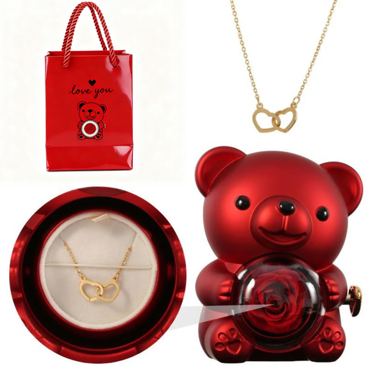 Orsetto Romantico con Rosa Eterna e Collana Speciale