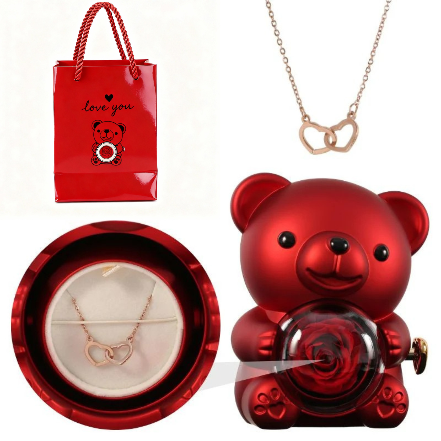 Orsetto Romantico con Rosa Eterna e Collana Speciale