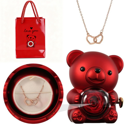 Orsetto Romantico con Rosa Eterna e Collana Speciale