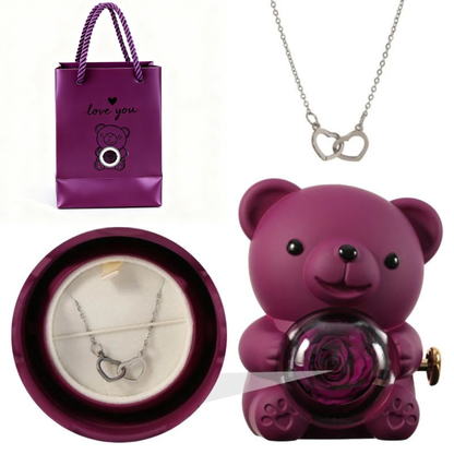 Orsetto Romantico con Rosa Eterna e Collana Speciale