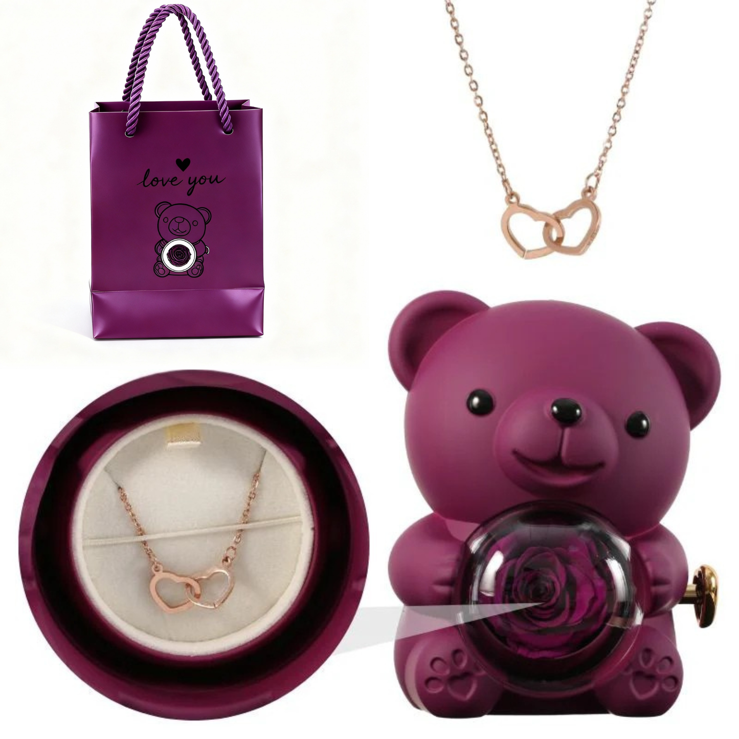 Orsetto Romantico con Rosa Eterna e Collana Speciale